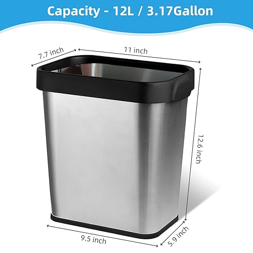 Miniatura 9 de Paquete de 2 cubos de basura de acero inoxidable de 2 galones, cubo de basura con parte superior abierta, 7 x 10 x 11 pulgadas, cubo de basura