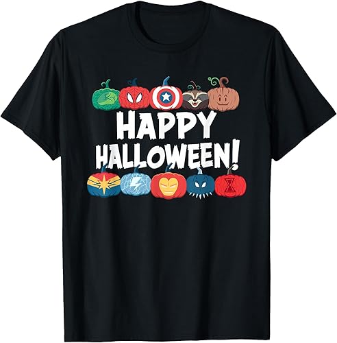 Marvel Super Heroes Decorado Calabazas Feliz Halloween! Camiseta, Negro -