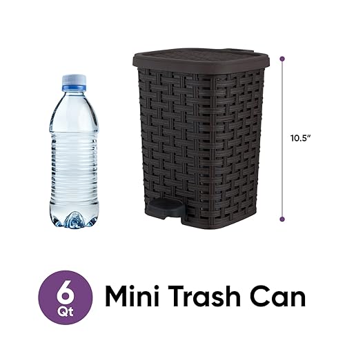 Miniatura 2 de Superio Mini bote de basura con pedal de pie, pequeño bote de basura para exteriores con tapa, cesta de basura de plástico de 1.5 galones para baño,