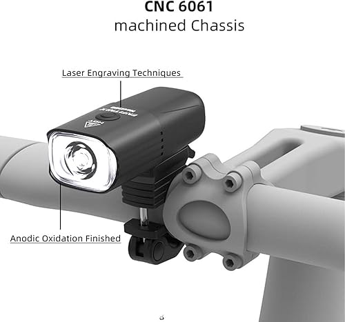 Miniatura 6 de Navi350 - Luz para bicicleta, batería recargable USB de 1600 mAh, luz delantera LED súper brillante de 350 lúmenes para conducción nocturna, IPX6