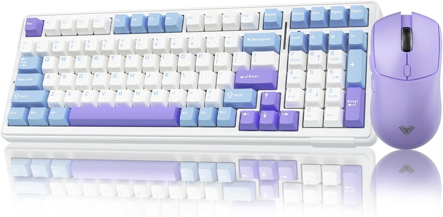 AULA Wireless Keyboard and Mouse Combo, F99 Mechanical Keyboards Hot Swappable Custom Keyboard+SC580X Wireless Gaming Mouse Light Purple