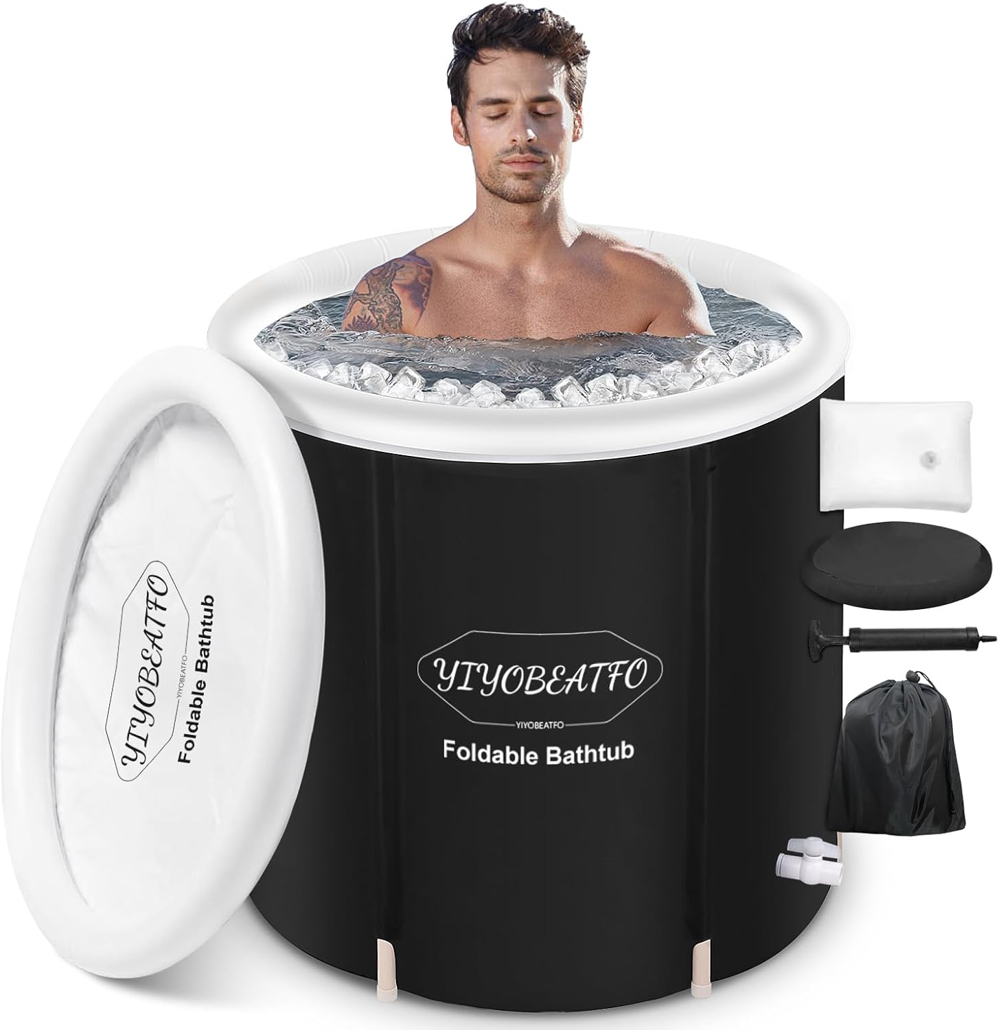 YIYOBEATFO Ice Bath Tub for Athletes,Foldable Extra Large Adult Bath Tub with Lid, Fitness