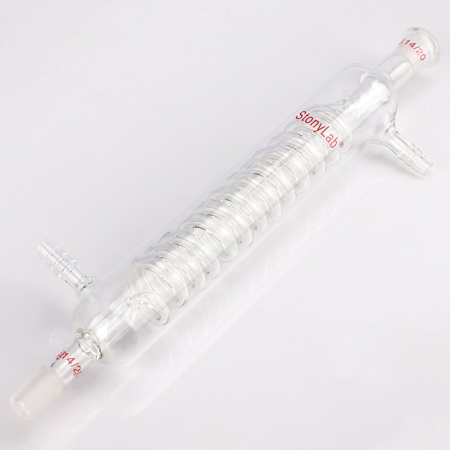 stonylab Condensatore Graham in Vetro Borosilicato con Giunto 14/20, Lunghezza del Guscio 200 mm, Condensatore in Vetro per Laboratorio