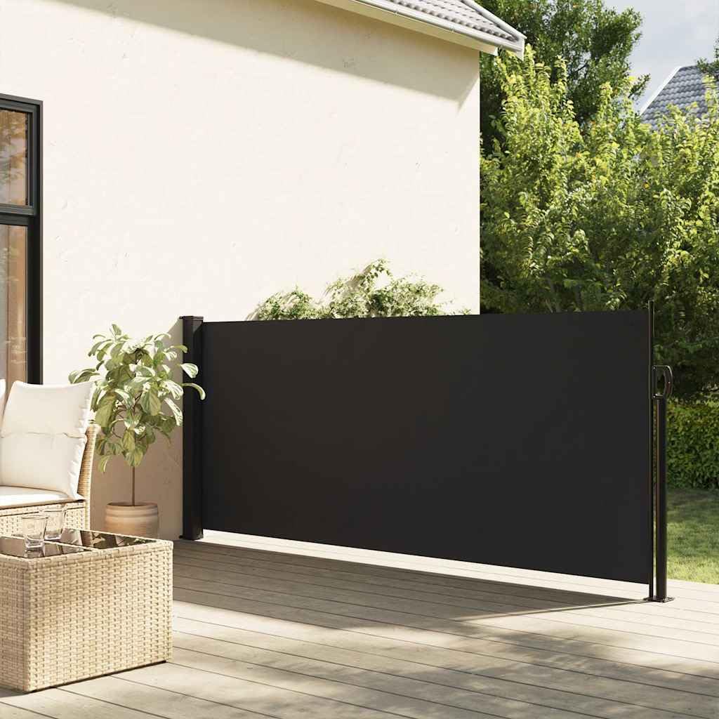 IKAYAA Retractable Side Awning Privacy screen garden Sun Shade Protector Balcony Screen Fence Panels Wind & UV Protection Garden Awning-black-100 x 300 cm