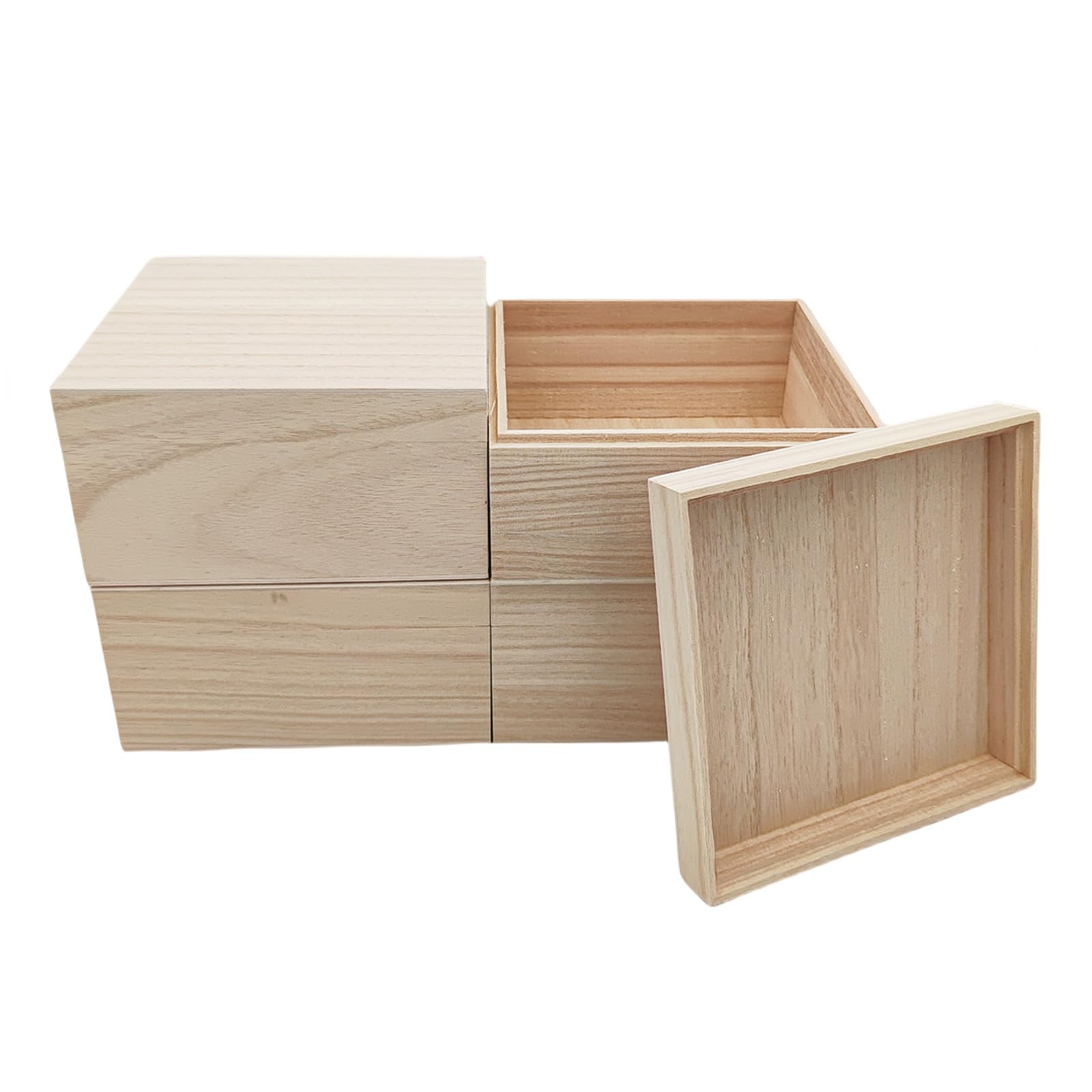 Anktily 4PCS Unfinished Wooden Box with Top Lid, 6 x 6 x 3 inch Small Square Wood Keepsake Box,Rustic Wood Container Boxes for Crafts, Home Storage