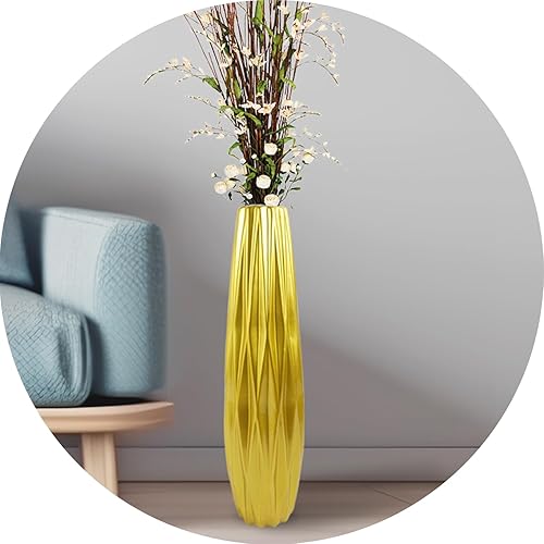 Jarrón de cerámica dorado de 17.7 pulgadas de alto, modernos jarrones grandes para decoración de sala de estar, decoración de jarrón grande de