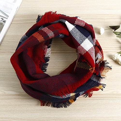 Wander Agio Womens Winter Head Hair Wraps Infinity Circle Scarves Warm Plaid Scarf3