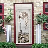 Stickers Porte 95X210Cm Tour Eiffel Blanc Cassé Autocollants De Décoration Pour Porte 2Pcs Chambre Sticker Porte,Porte Autocollant En Pvc Auto-Adhésifs,Décoration Murale, Polyvinyle