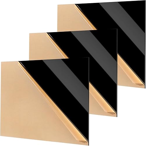 Geetery 3 piezas de hojas acrílicas negras, panel rectangular fundido opaco con papel protector, fácil de cortar, panel de plástico, tablero