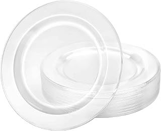 Lillian Tablesettings Premium Quality Heavyweight Plastic Plates China Like. Wedding and Party Dinnerware Plastic Plates 7.5 inc, Clear-Value Pack 40 Count
