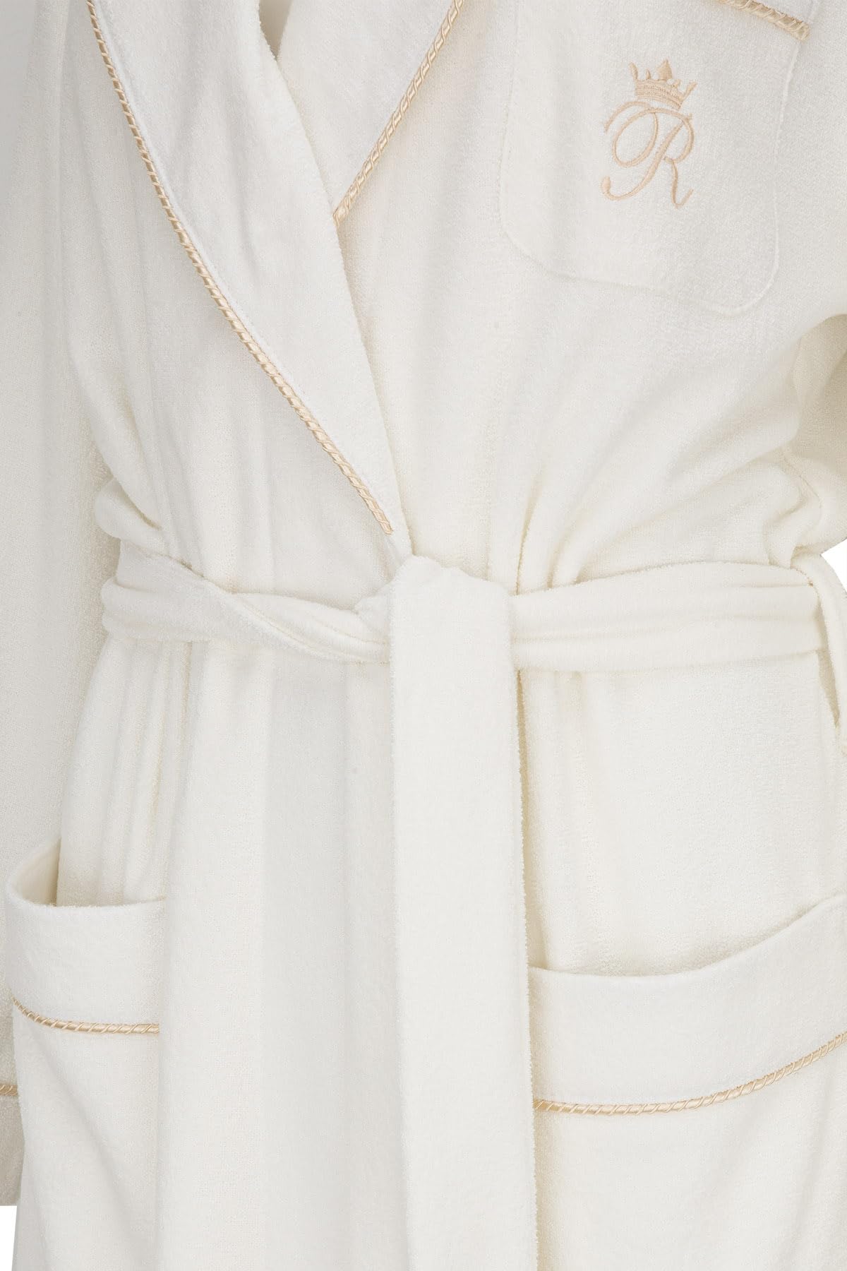 RE-650 Damen Morgenmantel, Hausmantel, Bademantel aus 80% Viskose, kuschelig weich und warm, elegant, Ecru