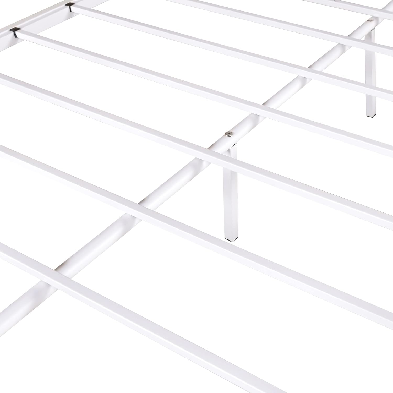 Metal Bunk Bed Twin Over Full Size,Heavy Duty Floor Bunk Beds Frame with Enhanced Upper-Level Guardrail and Ladder for Boys Girls Adults Dormitory Bedroom,No Box Spring Needed (White, Twin-Over-Full)