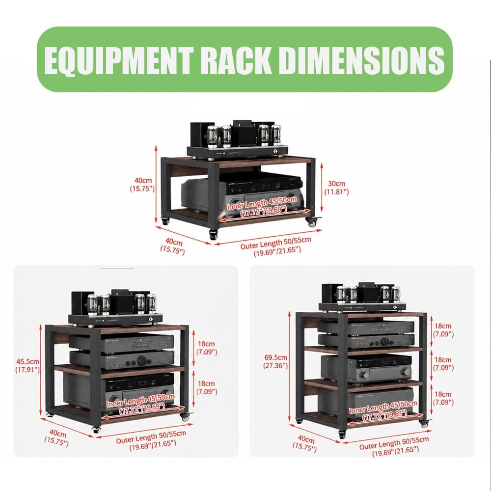 Generico Rack Multimediale AV Mobile, Mobiletto Porta Componenti Aperto HiFi A 2 3 4 Ripiani, Mobile Stereo HiFi Con Ripiani Regolabili, Altoparlanti Rack(55x40x48.5cm/21.7x15.8x19in)