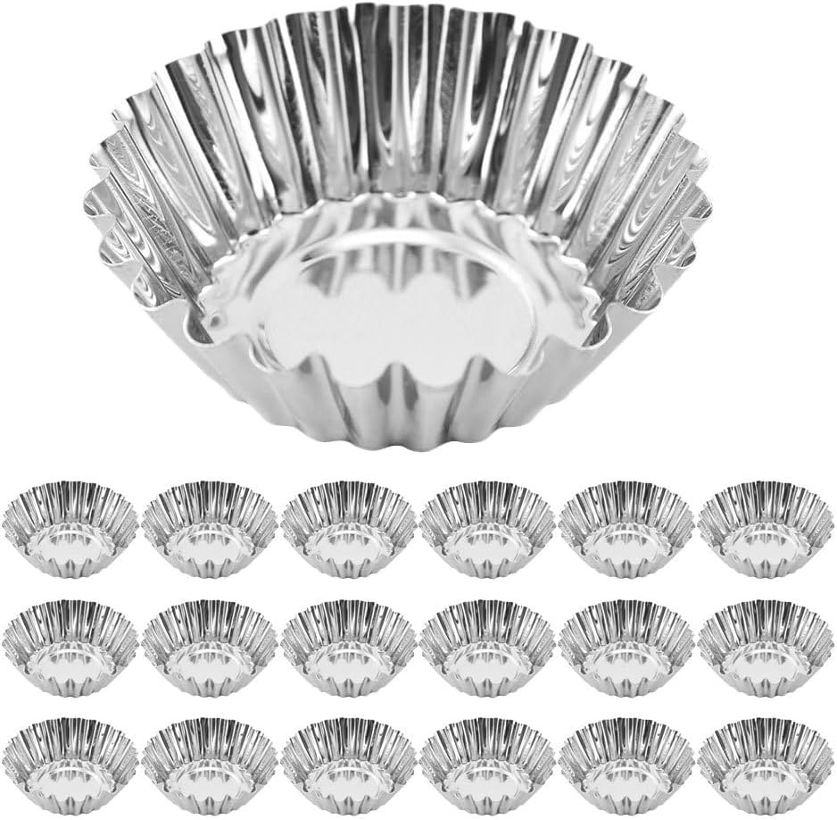 Ciieeo 30pcs Small Dessert Molds: Stainless Steel Baking Cup - Non-Stick Mini Cupcake Forms Pan - Egg Tart Tin for Wedding Favors Tea Party Treats