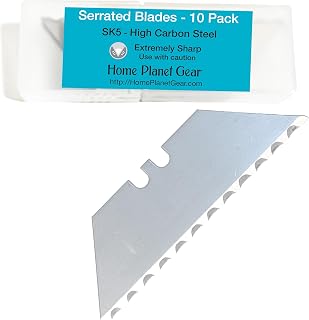 Serrated Blades for Utility Knife – Ten Pack Heavy Duty SK5 Saw Razors for Box Cutter Replacement in Convenient Storage Box – Serrated Edge Razors 10 Pack, Standard Size - Fits Most Cutters & Knives