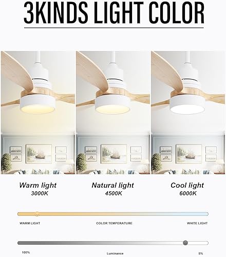 Miniatura 4 de Sofucor - Ventilador de techo con luces, de 52 pulgadas, ventilador de techo moderno de madera con control remoto para interiores, casa de campo,