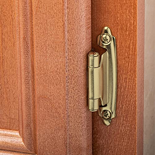 Homdiy 10 Pairs (20 Units) Gold Cabinet Hinges 1/2 Inch Overlay Cabinet Hinges, Semi-Concealed Cabinet Hinges Brushed Brass Hinges Self Closing Cabinet Hinges Face Mount Hinges #TOP5