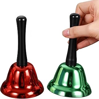 MCPINKY Christmas Bells, 2PCS Hand Bells Metal Musical Instruments for Inside Teacher Classroom Bell Music Party Holiday School Alarm Dinner Calling Ring Stocking Stuffers
