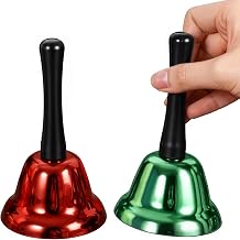 MCPINKY Christmas Bells, 2PCS Hand Bells Metal Musical Instruments for Inside Teacher Classroom Bell Music Party Holiday School Alarm Dinner Calling Ring Stocking Stuffers