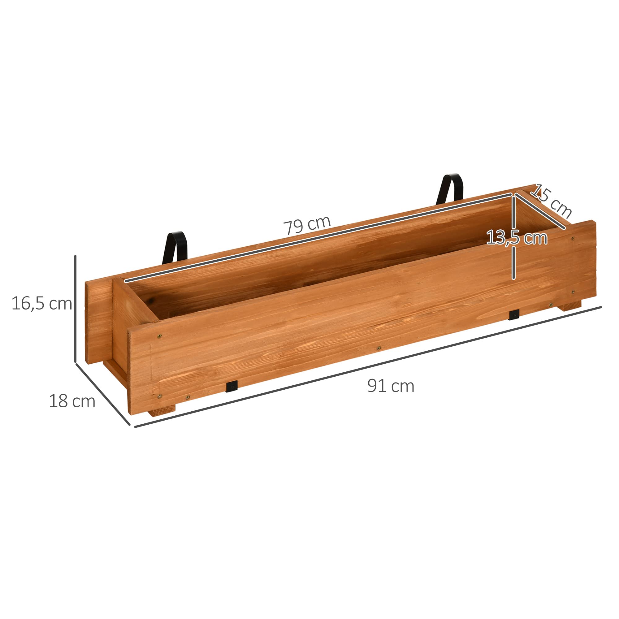 Outsunny Arriate de Madera de Suelo o Pared Jardinera Rectangular Huerto Urbano con 2 Orificios de Drenaje y 2 Ganchos para Cultivos Plantas Flores en Balcón Jardín Terraza 91x18x16,5 cm Natural