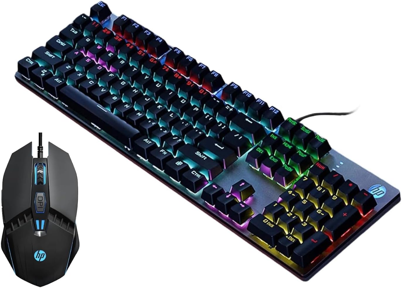 HP GK400F Gaming Keyboard, Mechanical Brown Switch with Full N-Key Rollover for Competitive Play, 104 Keys RGB Backlit, Ergonomic Design, Durable ABS Keycaps, with Mouse - Black