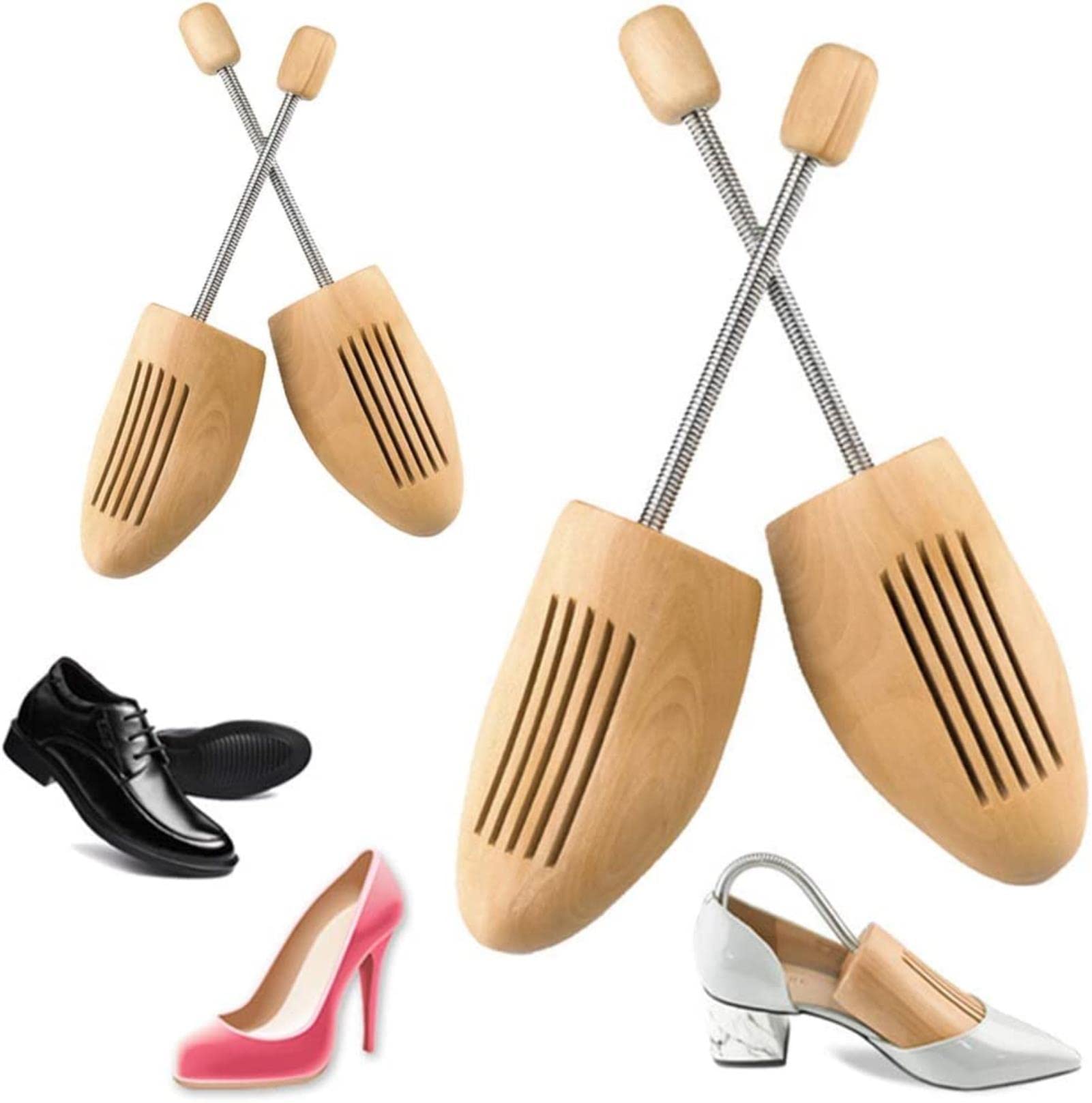 2 pares de hormas para zapatos en madera para pies anchos, longitud y ancho ajustables para hombres y mujeres, tacones, zapatillas de deporte, zapatos que dan forma al cuidado de los zapatos ( Co