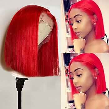 ♥️LEA HUMAN HAIR 12” RED  Middle part BOB WIG *NWT Bob Wigs Human Hair Straight Lace Part Blunt Cut Middle  main image 4