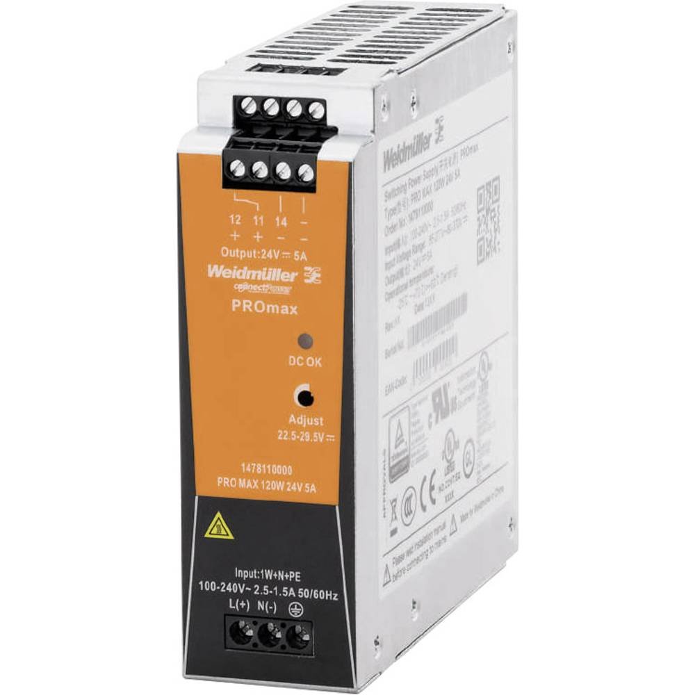 Source d'alimentation pro max 120 W Weidmuller 1478110000 24 V 5 A pour rail DIN