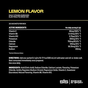 SiS Hydro+, Electrolyte Powder Drink Mix, No Sugar, Lemon, 20 Count