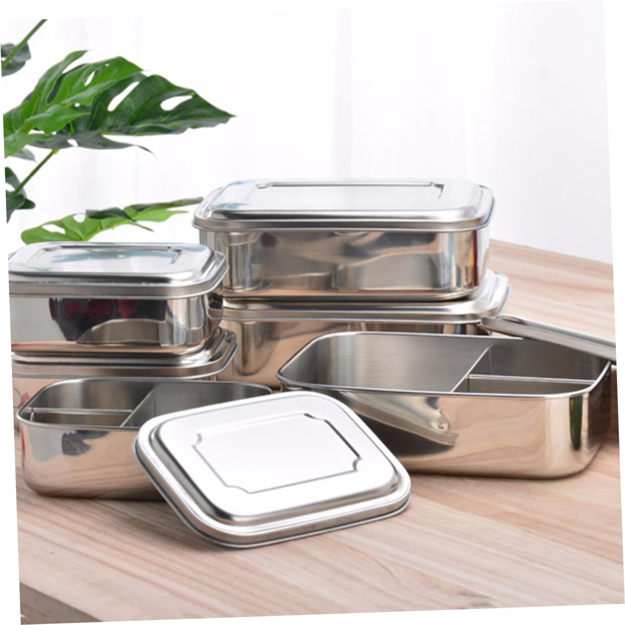 BESTYASH Lunch Box in Acciaio Inox a 3 Scomparti per Picnic e Snack | Argento, Facile da Pulire e Lavabile in Lavastoviglie, per Frutta e Merenda