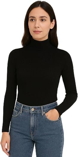 Flirty touch Women Ribbed High Neck Full Sleeve Pullover Sweater|Solid Stretchable Slim Fit Winter Wear Top for Casual & O...