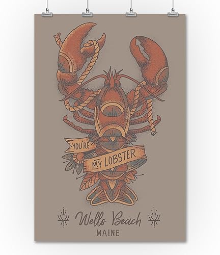 Miniatura 2 de Wells Beach, Maine, You're my Lobster, Lobster Tattoo (36 x 54 pulgadas, póster de viaje para decoración de pared)