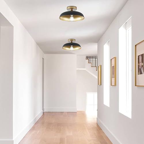 Miniatura 6 de MIAYBPH Lámpara de techo de montaje empotrado, iluminación de pasillo de 12 pulgadas con acabado negro y dorado, luz semiempotrada industrial de