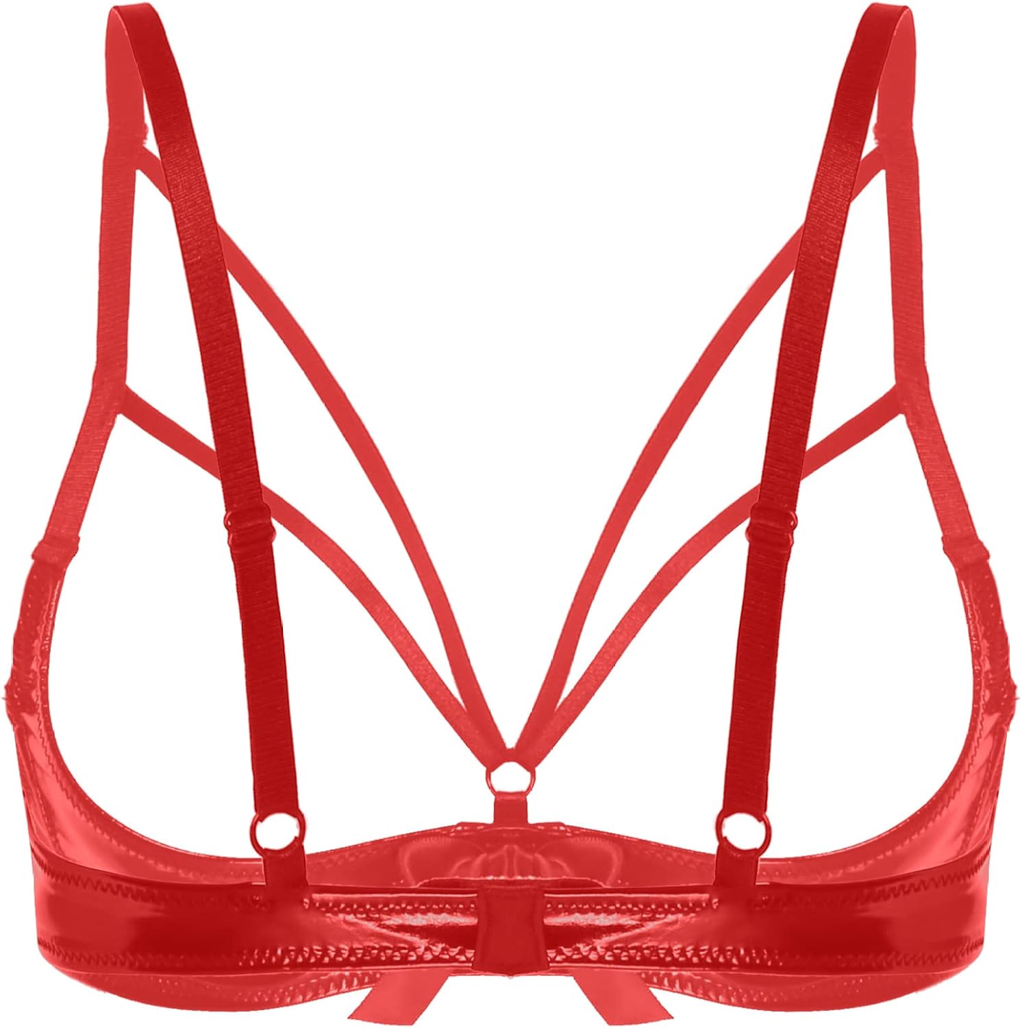 Women's Spandex Leather Harness 1/4 Cups Strappy Underwired Bra Tops Clubwear
