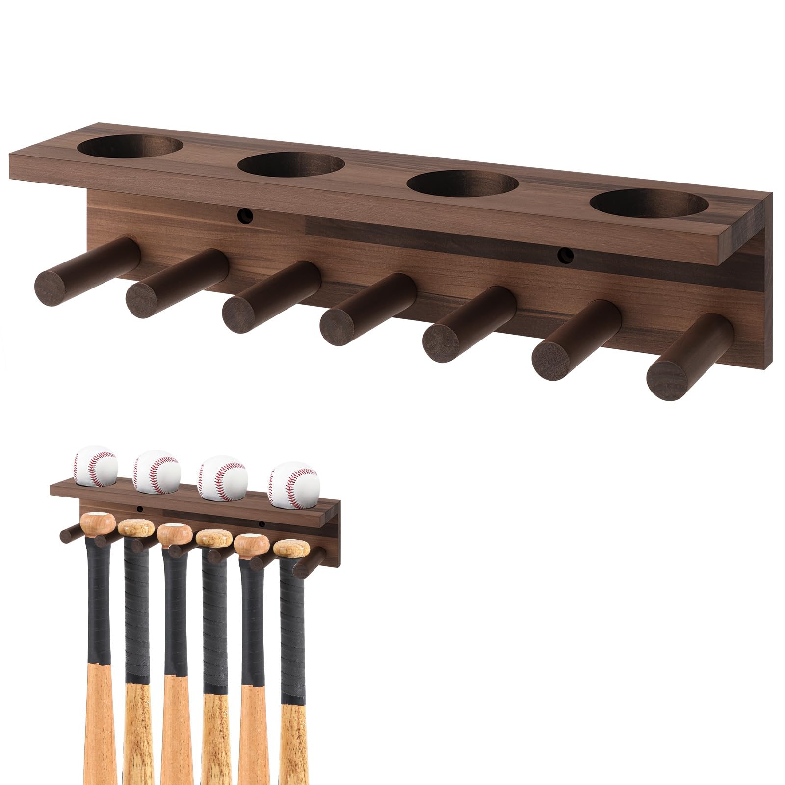Support mural pour batte de baseball en bois de noyer chic pour 4 ensembles