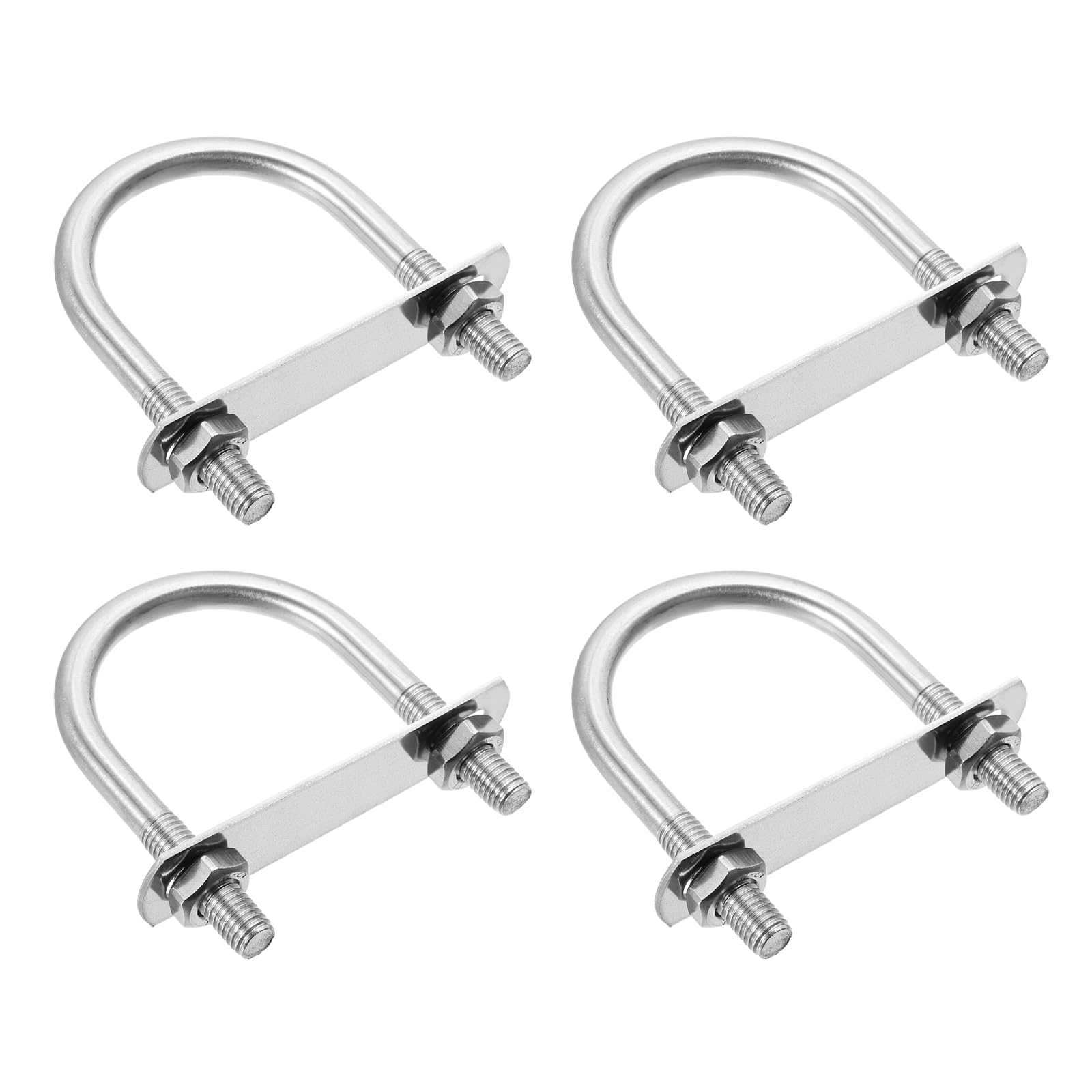 sourcing map M10 Round U-Bolts, 4 Sets 57mm(2.24 Inner Width 90mm(3.54") Length 201 Stainless Steel U-Clamp Bolt with Plates & Nuts for Automobile, Trailer, Boat Trail, Silver