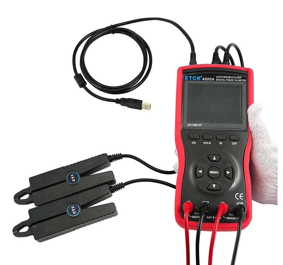 Intelligent Double Clamp Phase Voltmeter Phase Volt-Ampere Meter Tester with Voltage Range AC 0.00V～600V Current Range AC 0.0mA～20.0A Phase Range 0.0°～360.0°