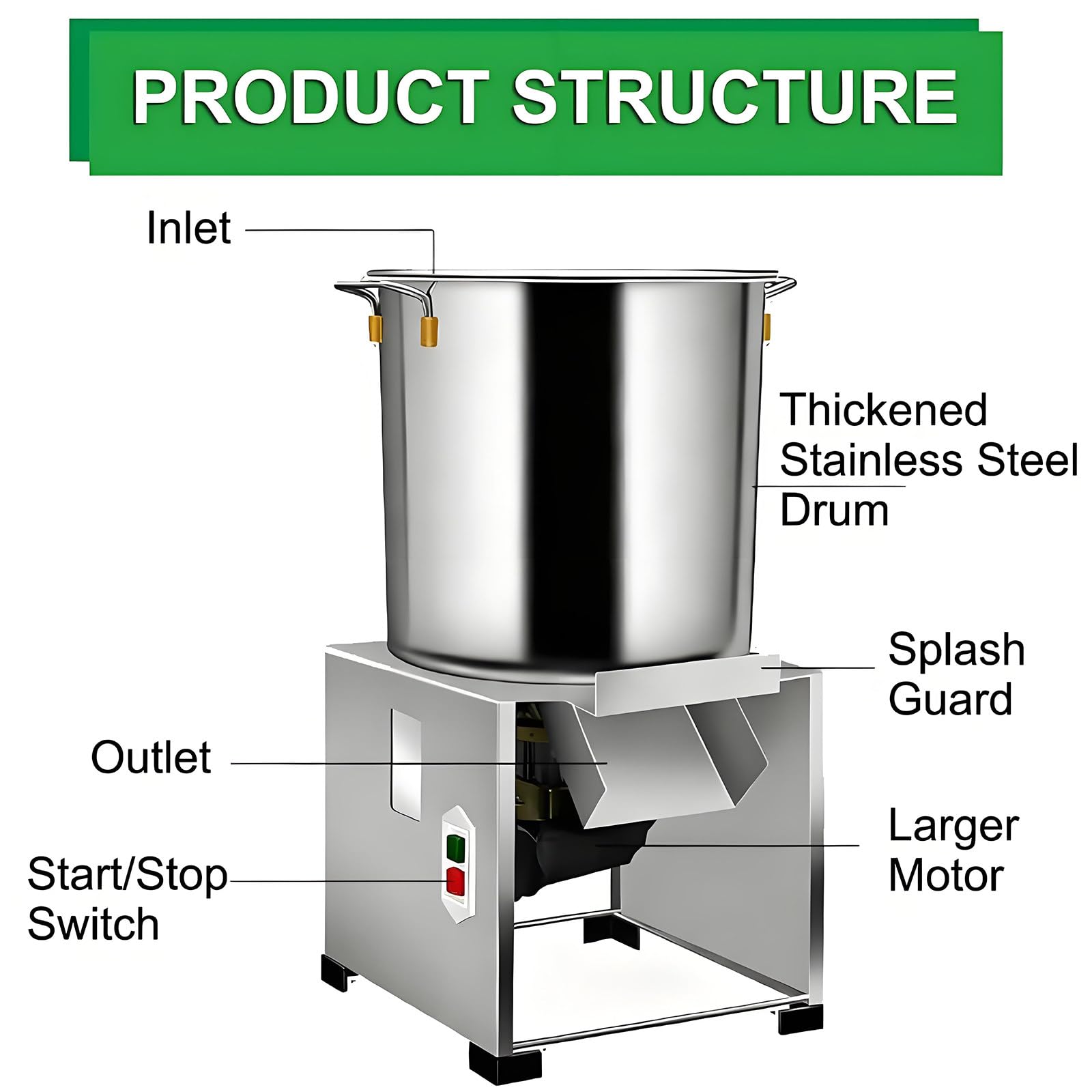 Picadora De Verduras Comercial Multifuncional, Picadora Y Trituradora Automática De 1800 W para Frutas Y Verduras, Cuchillas De Acero Inoxidable para Zanahorias, Patatas Y Cebollas.