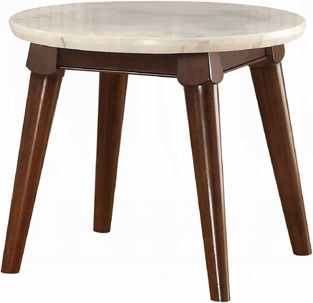 HomeStock Modern End Table with Marble Top & Wooden Base - Round Accent Table for Living Room, Bedroom