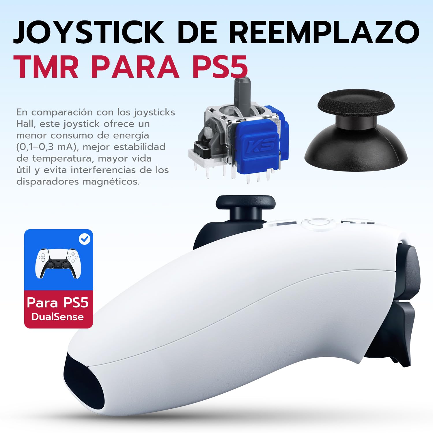 Tolesum Kit de Reparación de Joysticks TMR para Mando PS5, 2 Joysticks Analógicos con Tapas, Destornillador y Herramientas, Tecnología TMR de Respuesta Rápida