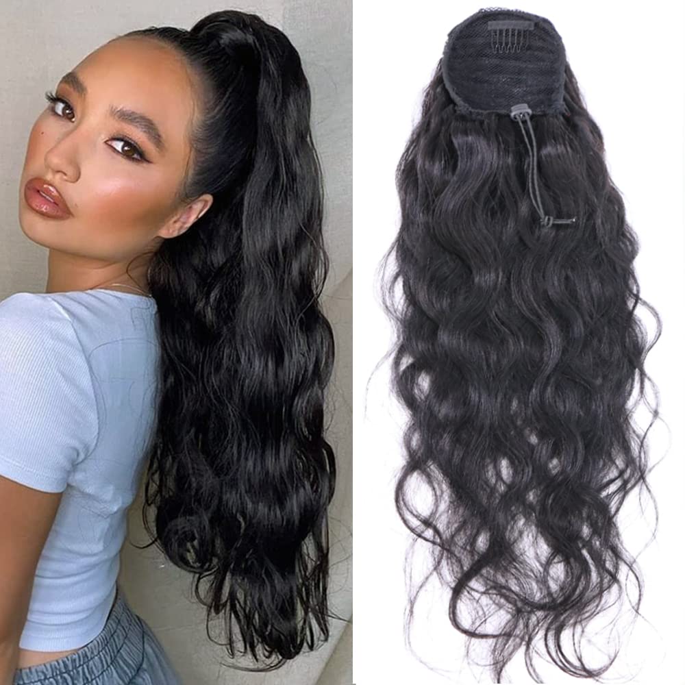 Ponytail Human Hair Extensions With Clip In Drawstring Ponytail Body Wave Brazilian Pony Tail For Women Queen Hair Products (18inch, Body Wave - Style02)