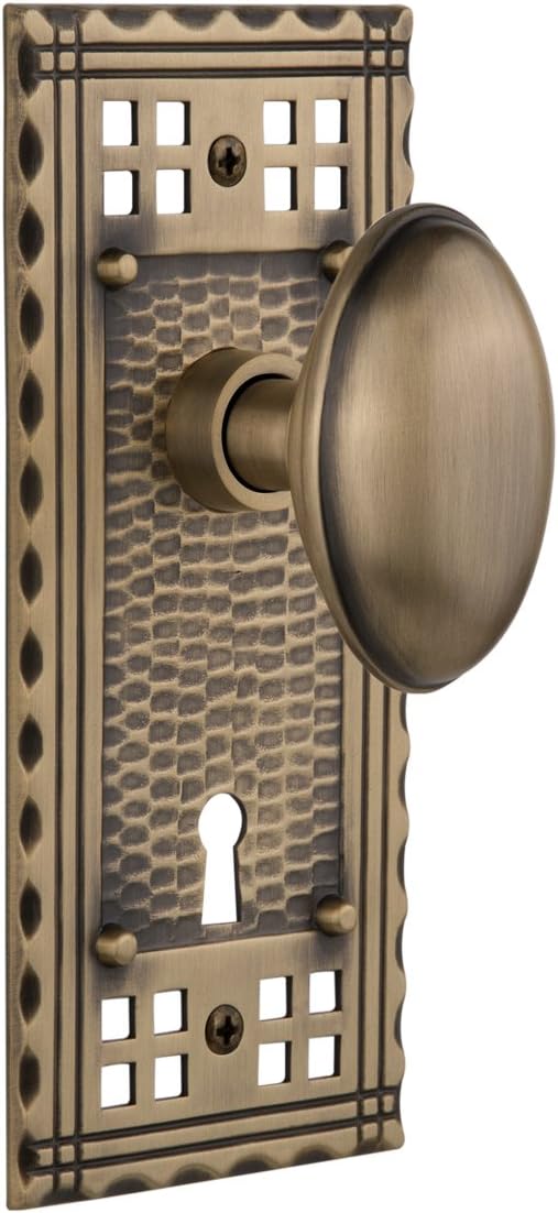 Nostalgic Warehouse Craftsman Plate with Keyhole Privacy Homestead Door Knob in Timeless Bronze