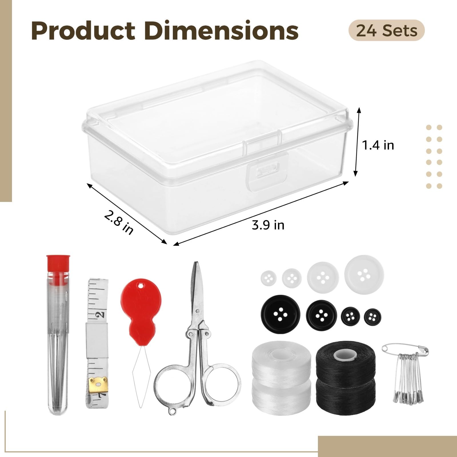 byepica 24 juegos de mini kits de costura para viajes, kit de emergencia de costura de 40 piezas, con funda transparente, idea de regalo