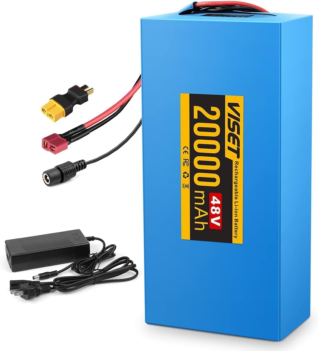 VISET 48V Ebike Battery 10AH/14AH/ 20AH/ Electric Lithium Battery with LED Power Display,30A BMS, Compatible with E-Bikes, Scooters, Motorcycles and 100-1000W Motor (48V20AH)(UL Certificated)