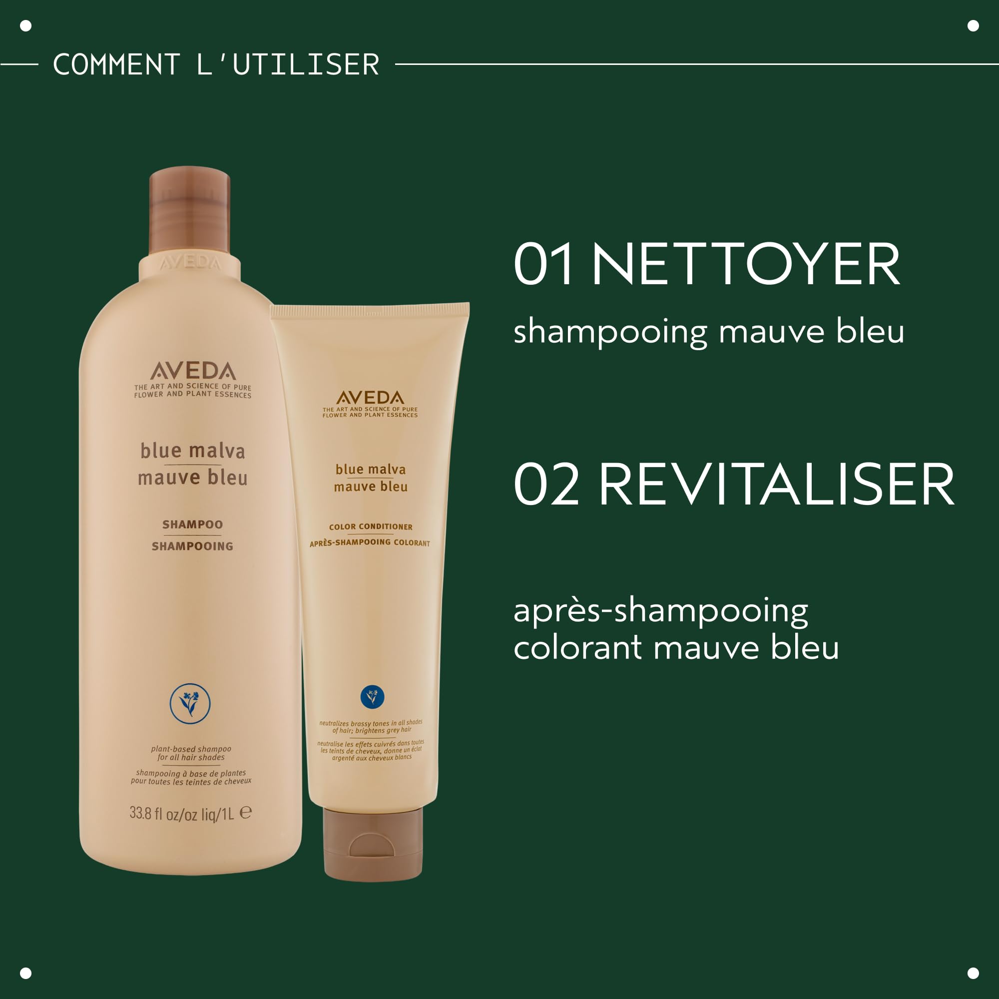 Aveda Blue Malva Shampooing | Shampooing violet pour cheveux blancs, gris et blonds | Neutralise les reflets cuivrés, 1000 ml