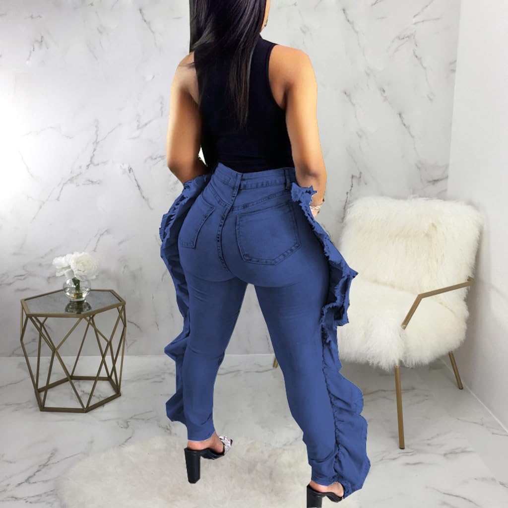 SperLucky Plus Size Jeans for Women Blue High Waisted Distressed Casual Jeans - Image 6