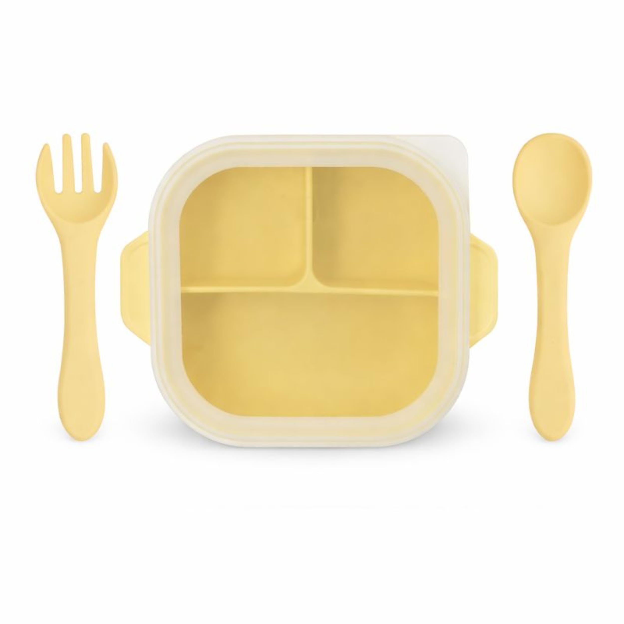 SPY KIDS® Cute Buddy 3 Compartment Divided Silicon Bowl with Lid | Premium Food Grade Soft Silicone Baby Bowl with Suction, Soft Silicone Trainer Spoon and Fork, Kids’ Tableware (Yellow)-image-26
