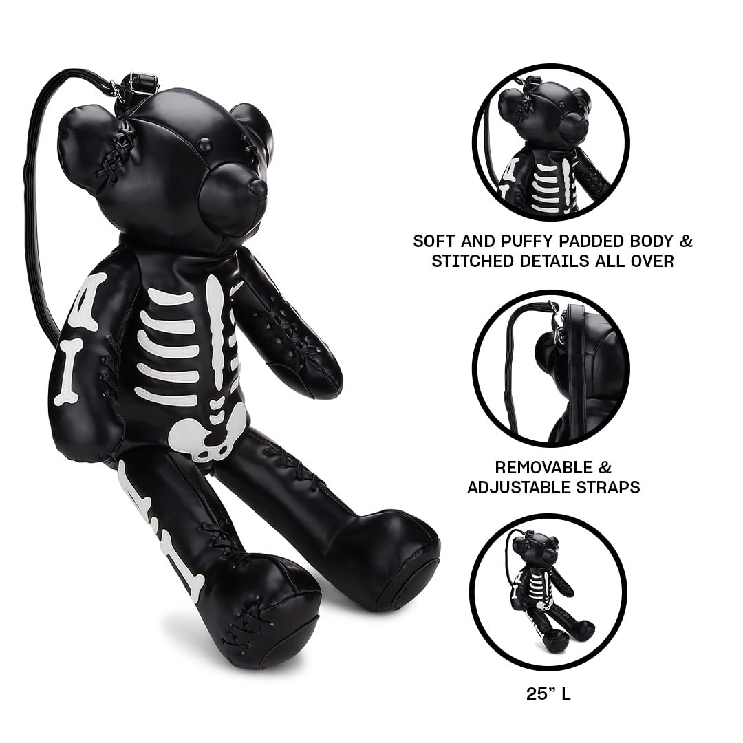Dolls Kill Deady Teddy Backpack - Skeleton Appliqués, Vegan Leather, Black: Deady Teddy Black