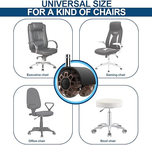 Miniatura 5 de Office Chair Caster Wheels, Set of 5, Heavy Duty Chair Wheels for Hardwood, Carpet -Quiet & Smooth Gliding 2 Inch Office Chair Rubber Caster