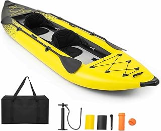 Costway Inflatable Kayak Set, 2-Person Kayak with Aluminium Oars, EVA Padded Seat, High Back Support, Hand Pump & Repair K...